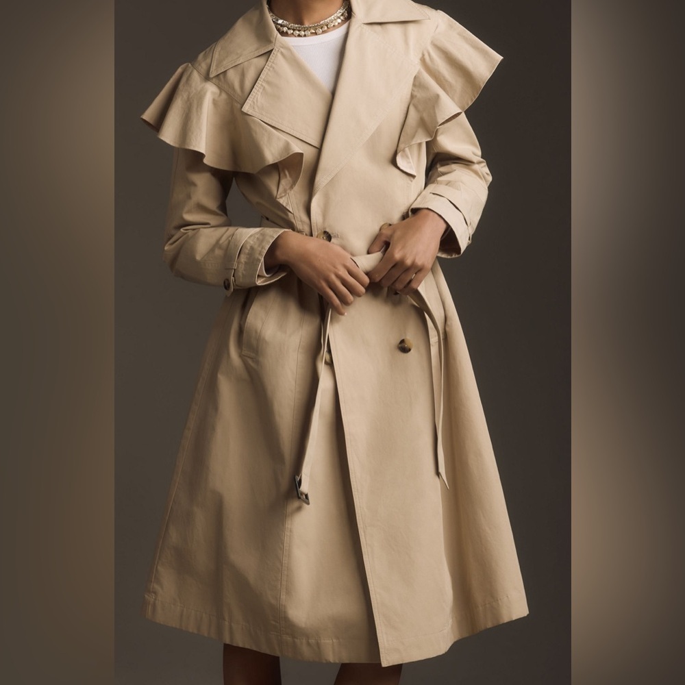 NWOT Anthropologie Ruffled Trench Coat Size Small